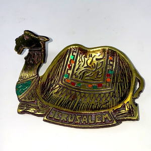 VTG Made In Israel - Brass Jerusalem Camel‎ Ashtray Camel's Head Raised